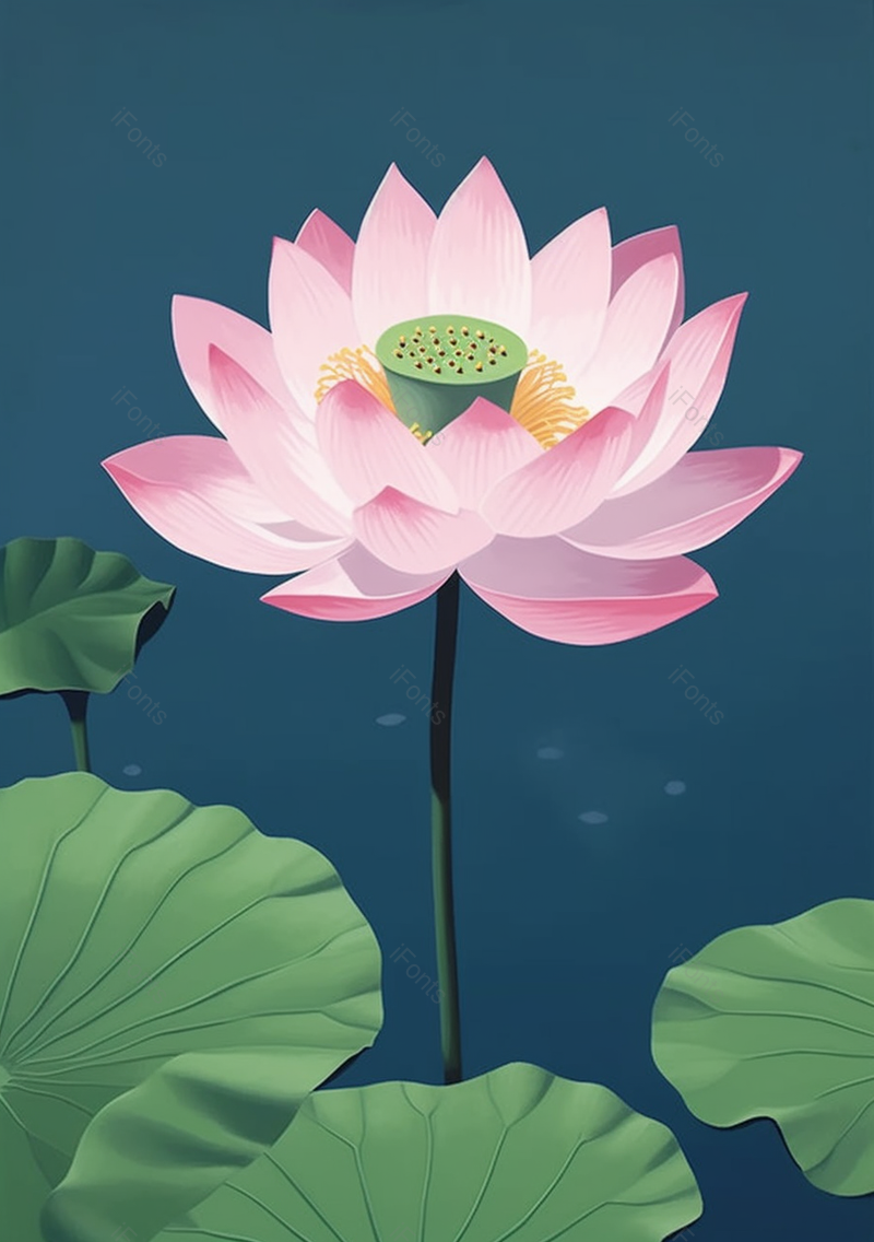 小溪边粉色荷花开放手绘插图,插画/手绘图,插画/手绘图库,插画/手绘图下载,插画/手绘